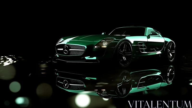 Emerald sports coupe rendered with high-gloss studio reflections
