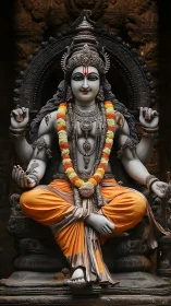 Serene Hindu deity statue radiates devotion in temple glow