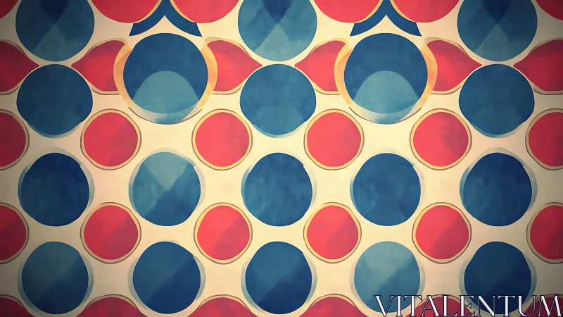 Playful blue and coral circles in a cozy retro pattern.