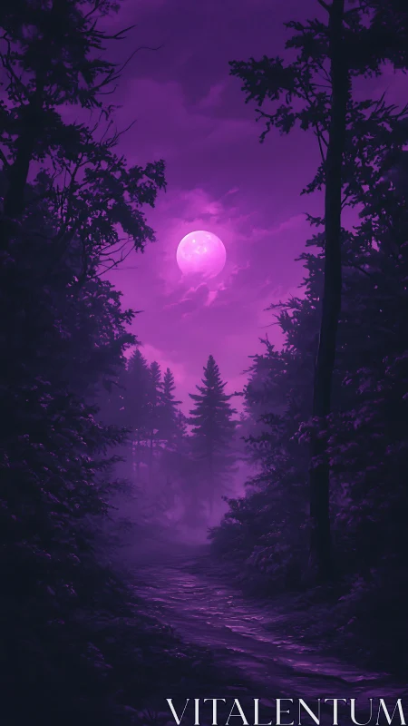 Neon Moon Rising Through Twilight Woods.