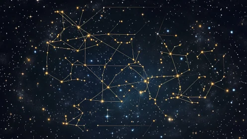 Constellation map diagram over starry night sky backdrop.