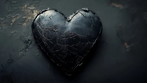 Cracked obsidian heart glows faintly in the quiet dark