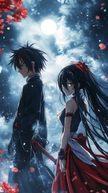 Moonlit blades linger where red petals script their fate