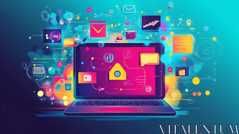 Neon interface laptop with multi-channel digital data streams.