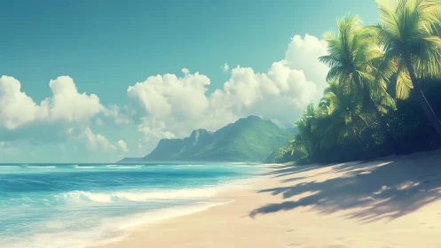 Tropical Paradise: Golden Sands Meet Turquoise Waters and Mountains