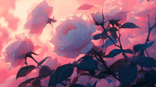 Rosy Garden Dreams: Luminous Flowers in Soft Light.