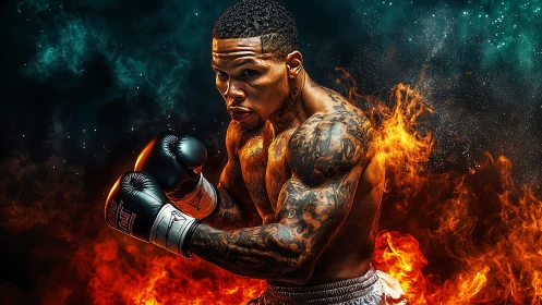 Inferno Champion: Tattooed Boxer Ignites the Ring with Fierce Fire