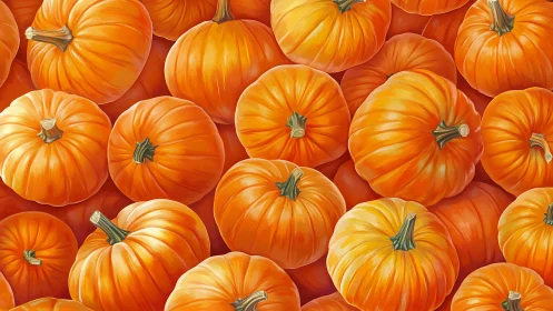 Cozy pumpkin patch close up bursting with autumn glow.