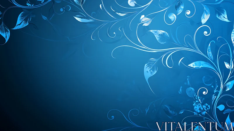 Curved icy floral vines over deep blue gradient field.