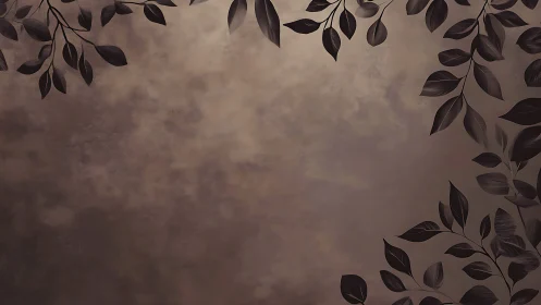Dark botanical border frames soft brown textured background