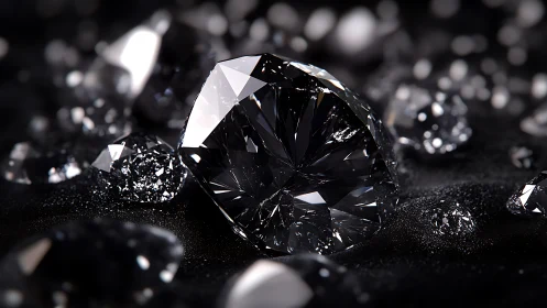 Black diamond macro render shows faceted gemstone brilliance