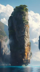 Dramatic Limestone Rock Formation Rising from Turquoise Waters