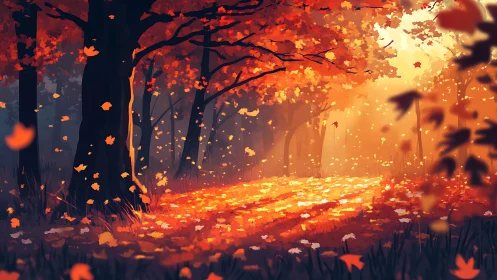 Luminous Autumn Forest: Digital Landscape with Glowing Foliage.