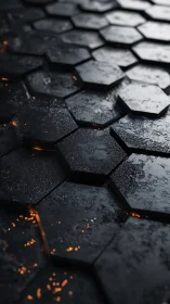 Moody hexagon tiles glowing softly with hidden embers.