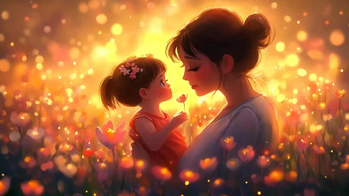 Two figures in illuminated field with warm lighting