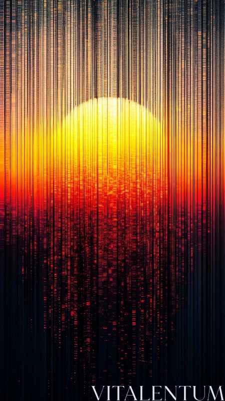 Data-soaked sun dissolves into cascading digital dusk