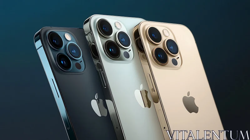 Three iPhone 12 Pro models displayed in black, white, and gold finishes.