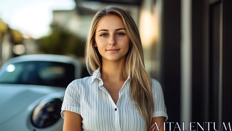 Confident Young Woman Outdoors in Modern Urban Style Portrait.