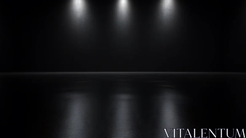 Three overhead spotlights illuminate a dark empty interior