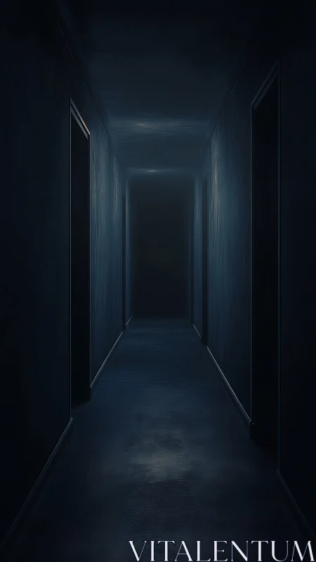 Dark narrow hallway recedes into deep central vanishing point