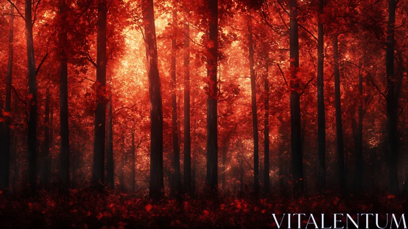 Crimson Forest Bathed in Radiant Autumn Light