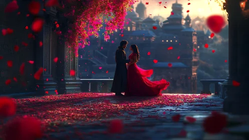 Lovers Dancing Among Rose Petals on Grand Terrace.