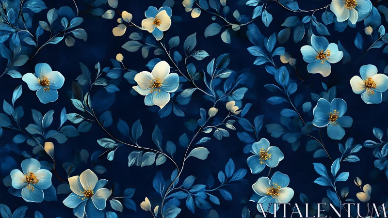 Enchanting Blue Florals Dance Across a Starry Night Sky