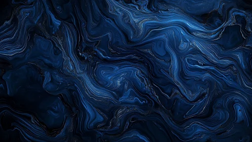 Deep-blue fluid marbling forms layered, high-contrast abstract flow