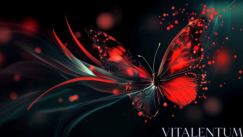 Glowing red butterfly drifting through a dreamy night sky.