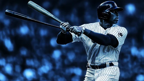 Powerful baseball hitter captured in intense blue stadium glow