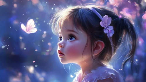Young Girl with Purple Flowers in Ethereal Light.