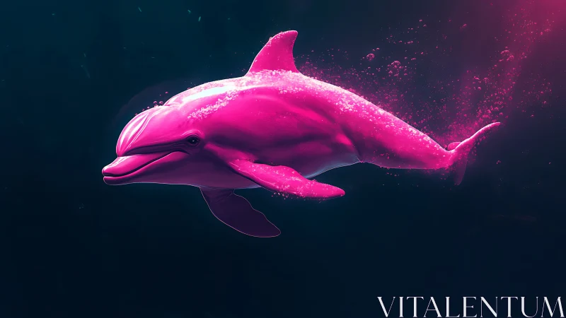 Neon pink dolphin rendered in dark underwater scene.