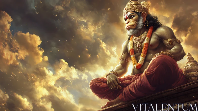 Serene skyward devotion with a radiant monkey guardian.