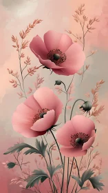 Pink Anemones with Wildflowers in Gradient Palette.