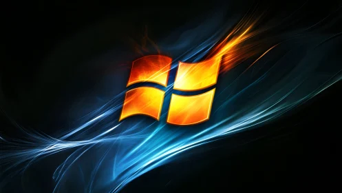 Fiery Windows Logo with Abstract Light Streaks Digital Art.