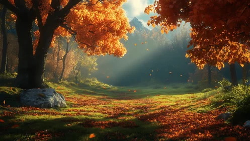 Autumn Forest Valley Golden Light Cathedral