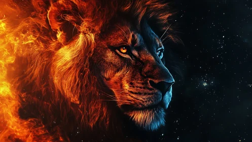 Majestic cosmic lion emerging from swirling stellar fire.