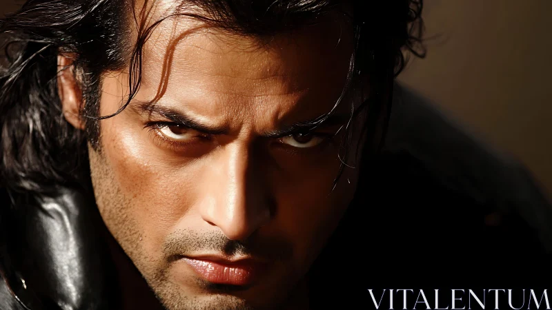 Intense male portrait under hard directional chiaroscuro lighting.