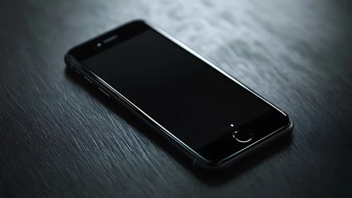 Black Smartphone on Textured Dark Surface.