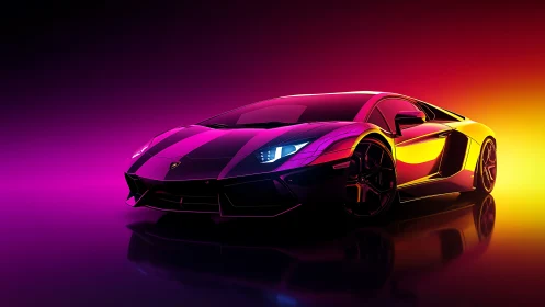 Neon-lit supercar rendered in high-contrast gradient lighting