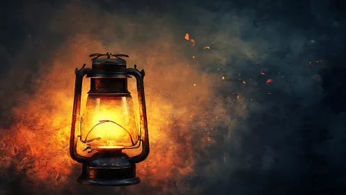 Vintage Lantern Glowing in Darkness.