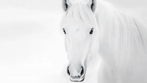 White horse portrait emerges from a soft high-key background.