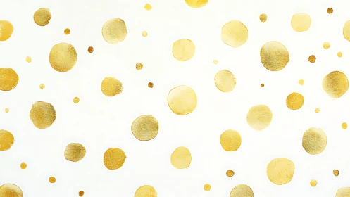 Golden metallic polka dots shimmer across bright white space.