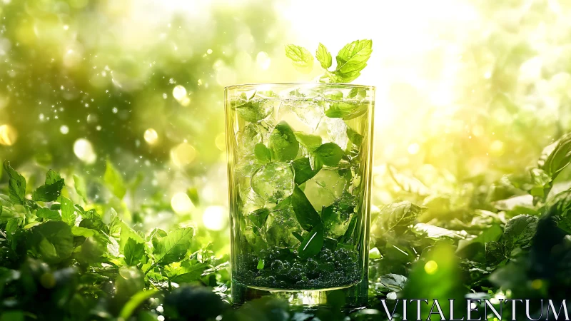 Mint Mojito Drink with Fresh Leaves and Ice.