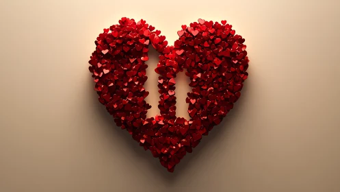 Three-Dimensional Heart Form Constructed from Red Tessellating Elements.