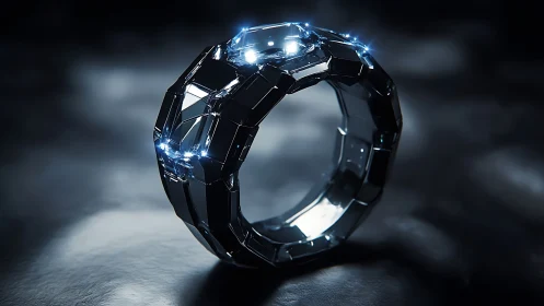 Stargazer ring loops in chrome facets and cold blue fire