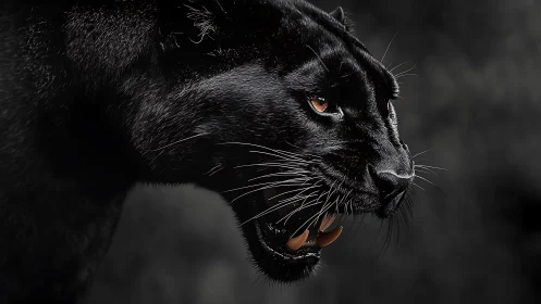 Black Panther Portrait: Amber Eyes and Snarling Aggression.