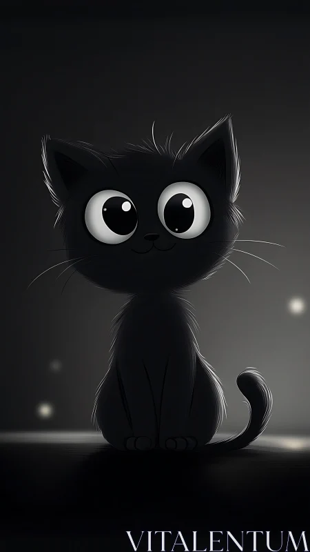 Stylized Black Cat with Luminous Eyes: Digital Character Study.
