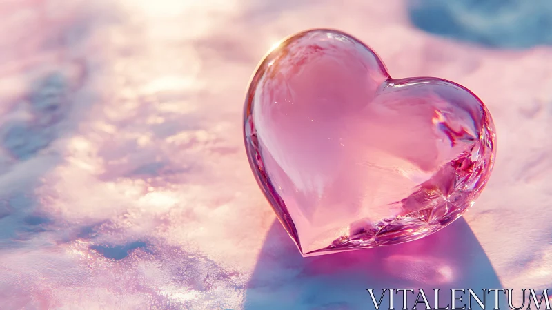 Crystalline Pink Heart Glows Against Dreamy Snowy Landscape