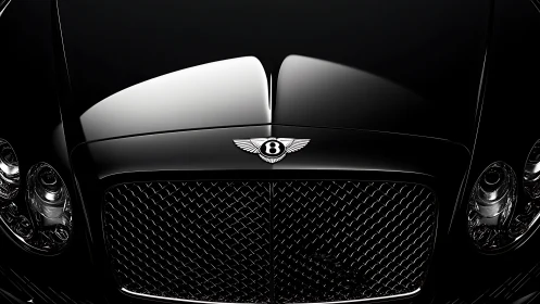 Bentley front grille close-up with glossy black hood.